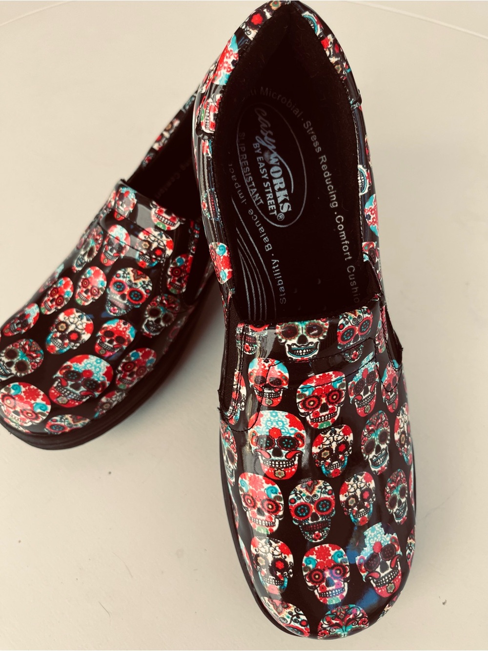 Easy Works Women’s Black Multi Sugar Skull Slip-On Clog